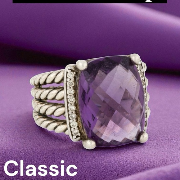 David Yurman 925 silver Amethyst and diamond classic cable rope ring. 4 cables - Picture 2 of 15
